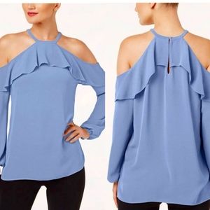 Michael Kors flounce cold shoulder blouse